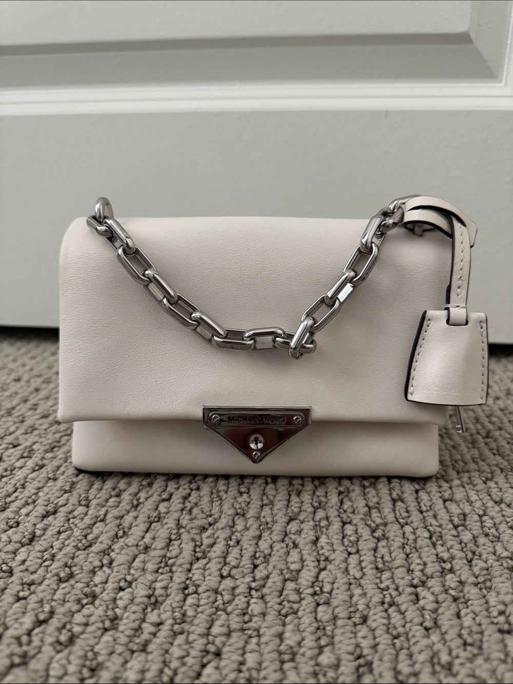 Michael Kors White Leather Extra Small Cece Top Handle Bag